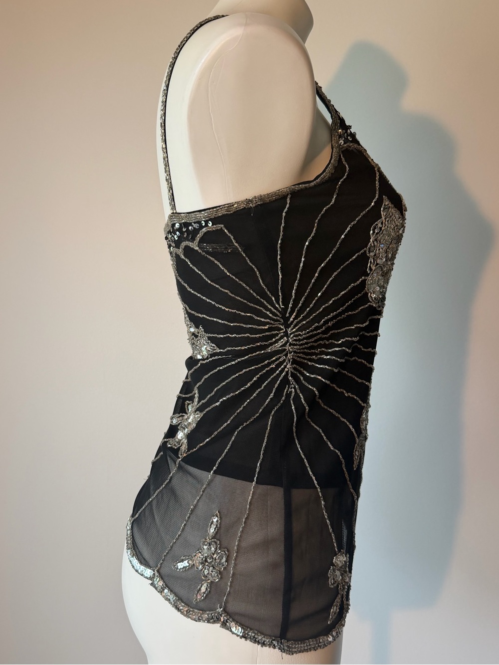 Y2K Black Sequin & Silver Embellished Butterfly & Floral Camisole - Picture 3 of 8